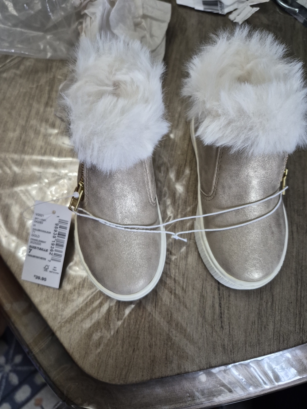 The Children's Place Metallic Gold Faux-Fur Slip-On Boots